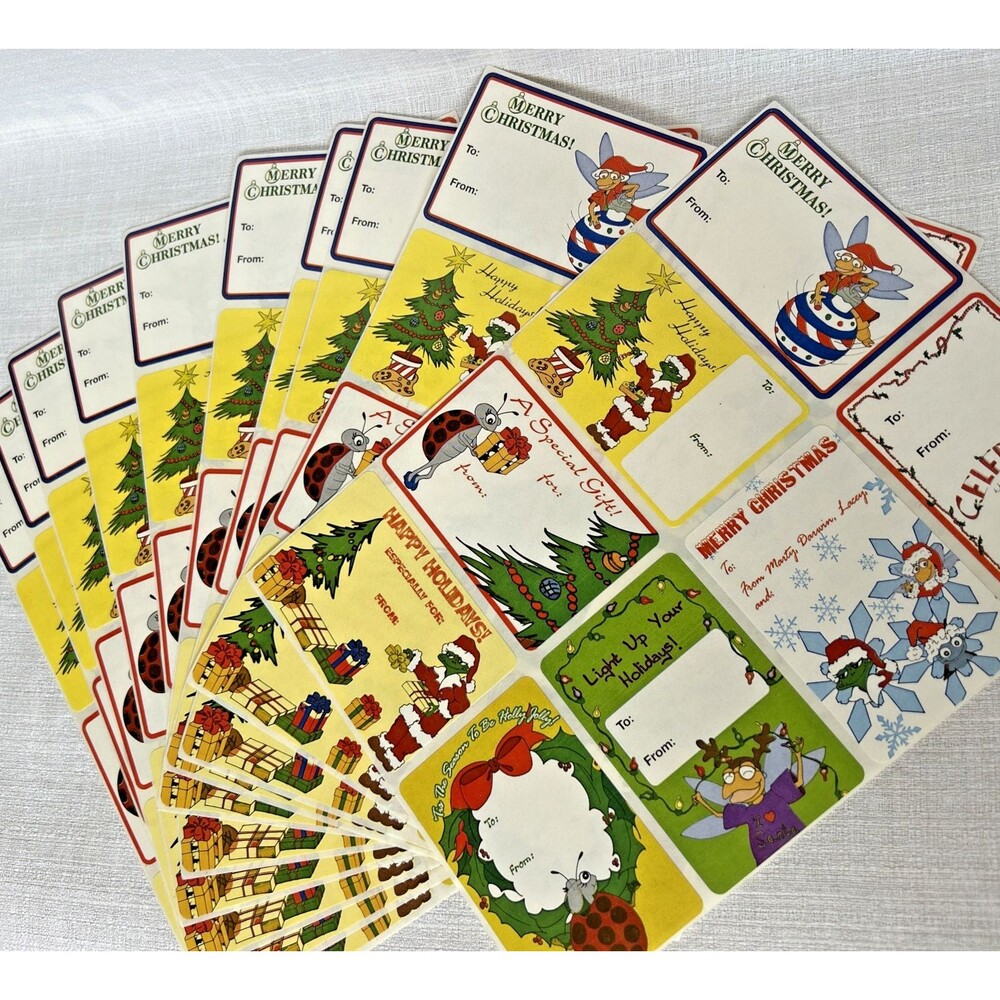 Vintage Christmas Gift Tags 80 Peal Self-Stick Santa Claus Wreath Tree Ornaments